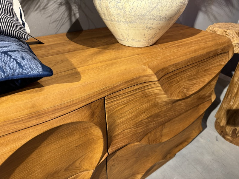 Sideboard Wave Holz, Anrichte Teak-Holz, Breite 150 cm