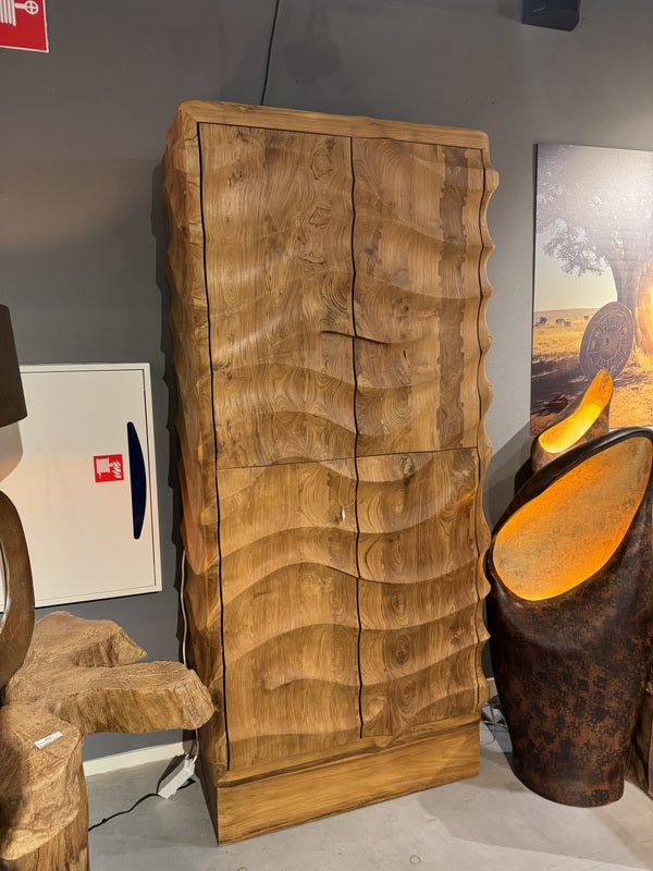 Sideboard Wave Holz, Anrichte Teak-Holz, Breite 150 cm
