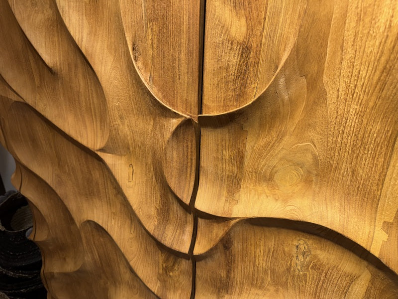 Highboard Wave Holz, Hochschrank Teak-Holz, Breite 180 cm