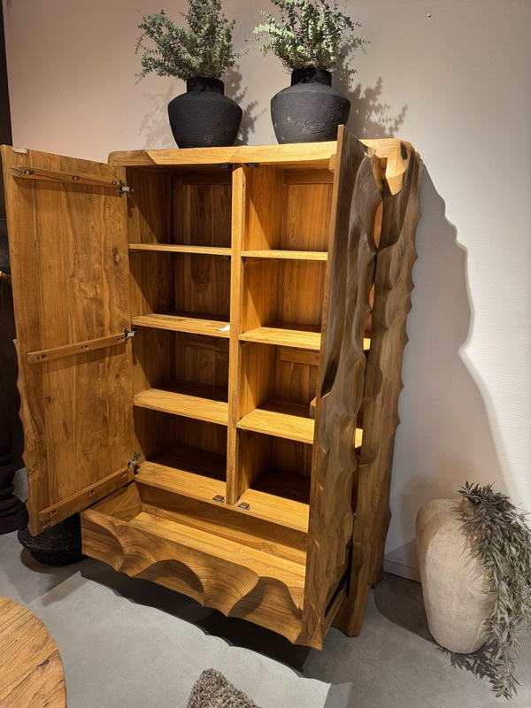 Highboard Wave Holz, Hochschrank Teak-Holz, Breite 180 cm