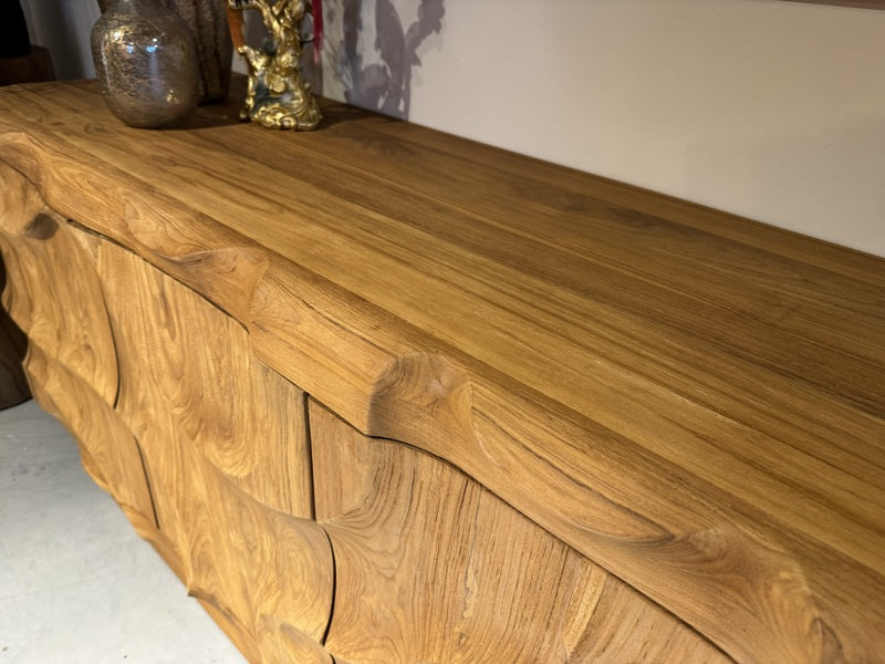 Sideboard Wave Holz, Anrichte Teak-Holz, Breite 200 cm