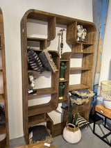 Bücherregal braun Holz, Regal abgerundete Ecken Teak-Holz, Breite 140 cm
