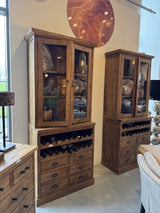 Weinschrank Holz, Vitrine Teak-Holz, Breite 90 cm