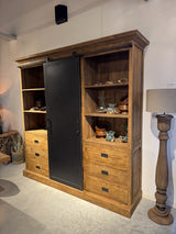 Wohnzimmerschrank braun-schwarz Holz, Schrank Metall Teak-Holz, Breite 210 cm