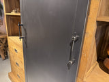 Wohnzimmerschrank braun-schwarz Holz, Schrank Metall Teak-Holz, Breite 210 cm