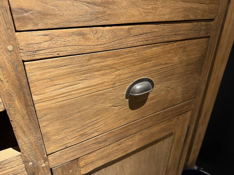 Weinschrank Holz, Highboard Teak-Holz, Höhe 150 cm