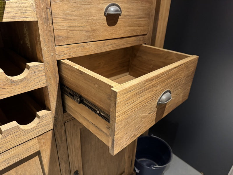 Weinschrank Holz, Highboard Teak-Holz, Höhe 150 cm