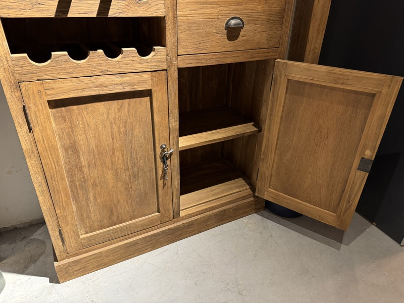 Weinschrank Holz, Highboard Teak-Holz, Höhe 150 cm