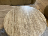 Couchtisch und Beistelltisch 2er Set Travertin-Stein, Beistelltisch Travertinstein rund braun, Maße 60-120 cm