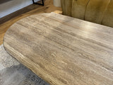 Couchtisch und Beistelltisch 2er Set Travertin-Stein, Beistelltisch Travertinstein rund braun, Maße 60-120 cm