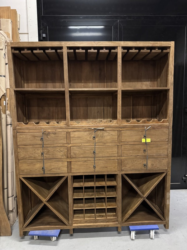 Weinschrank Holz Teak rustikal Landhaus, Weinregal Teak Landhaus, Breite 180 cm
