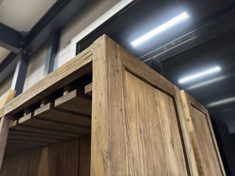 Weinschrank Holz Teak rustikal Landhaus, Weinregal Teak Landhaus, Breite 180 cm