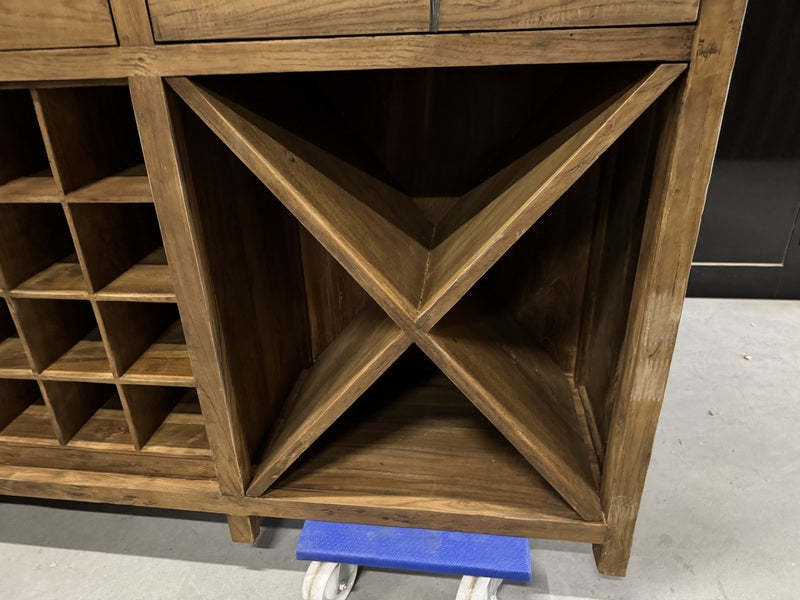 Weinschrank Holz Teak rustikal Landhaus, Weinregal Teak Landhaus, Breite 180 cm