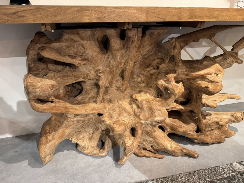 Konsole Wurzelholz Teak rustikal, Wandtisch Unikat Holz Teak, Breite 210 cm
