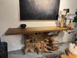 Konsole Wurzelholz Teak rustikal, Wandtisch Unikat Holz Teak, Breite 210 cm
