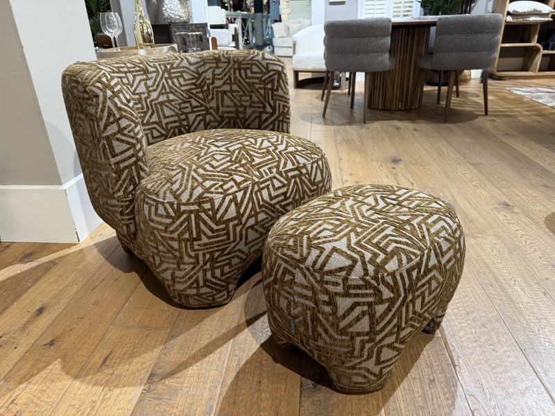 Sessel mit Hocker,  Sessel mit Muster Bronze-beige, Breite 81 cm