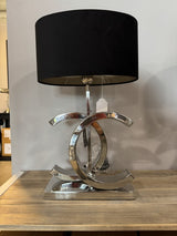 Tischlampe Silber, Tischleuchte Silber-schwarz, Tischlampe mit Lampenschirm oval, Höhe 56 cm