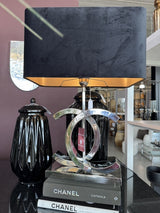 Tischlampe Silber, Tischleuchte Silber-schwarz, Tischlampe mit Lampenschirm schwarz, Höhe 65 cm