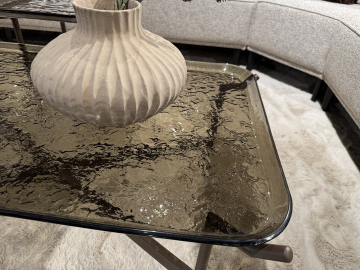 Couchtisch Glas-Metall, Couchtisch braun Glas, Länge 98 cm