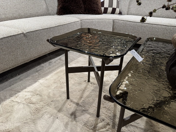 Beistelltisch Glas-Metall, Beistelltisch braun Glas, Maße 43x43 cm