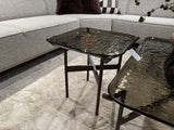 Beistelltisch Glas-Metall, Beistelltisch braun Glas, Maße 43x43 cm