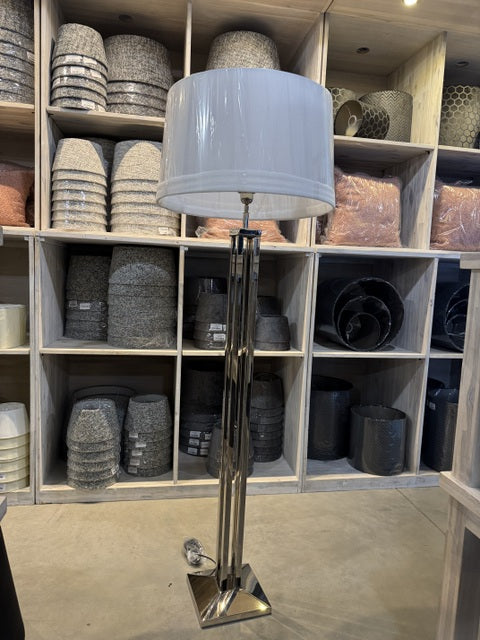 Stehlampe Silber, Stehleuchte mit Lampenschirm weiß,&nbsp; Höhe 180 cm