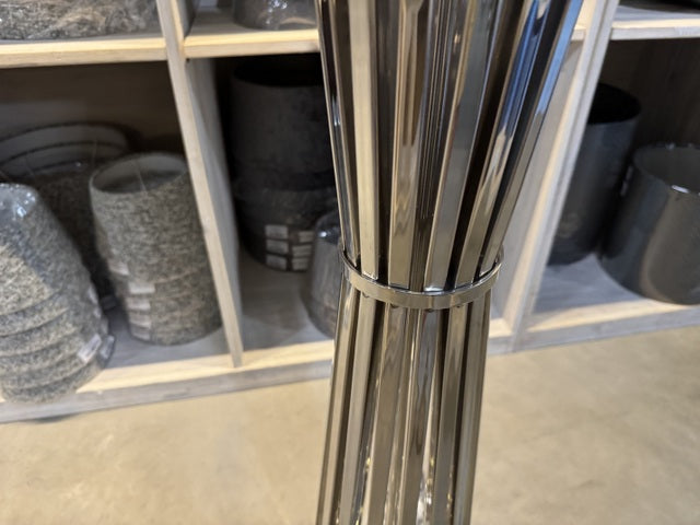 Stehlampe Silber, Stehleuchte mit Lampenschirm schwarz, Höhe 180 cm