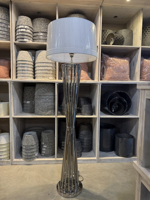 Stehlampe Silber, Stehleuchte mit Lampenschirm weiß, Höhe 180 cm