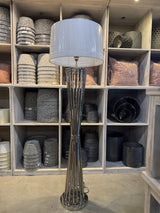 Stehlampe Silber, Stehleuchte mit Lampenschirm weiß, Höhe 180 cm