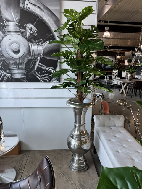 Bodenvase Silber Metall, Vase Aluminium,&nbsp; Höhe 98 cm