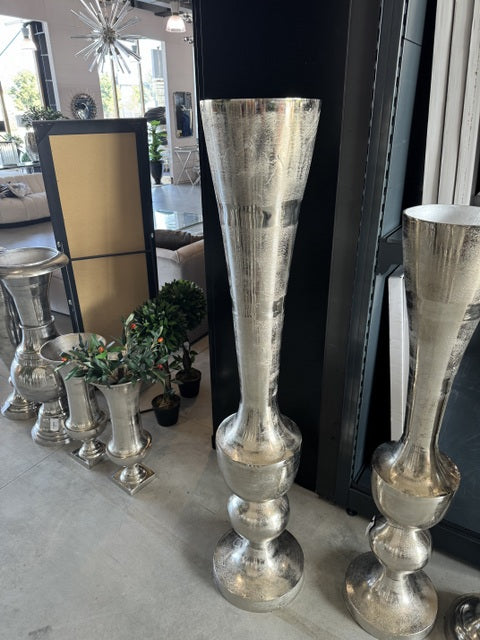Bodenvase Silber Metall, Vase Aluminium, Höhe 135 cm