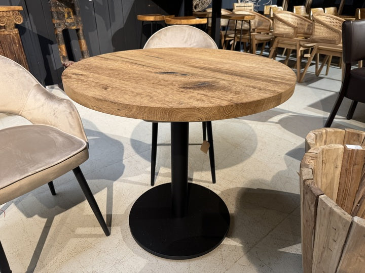 Bistrotisch rund Eiche-Tischplatte, Tischgestellt schwarz Metall, Durchmesser 80 cm