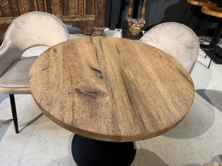 Bistrotisch rund Eiche-Tischplatte, Tischgestellt schwarz Metall, Durchmesser 80 cm