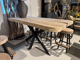 Bartisch rustikale Tischplatte, Bartisch Teakholz rustikal, Länge 200 cm