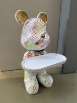 Deko Bär weiß-bunt, modern Diener-Bär-Figur, Höhe ca. 48 cm