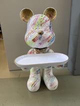 Deko Bär weiß-bunt, modern Diener-Bär-Figur, Höhe ca. 48 cm