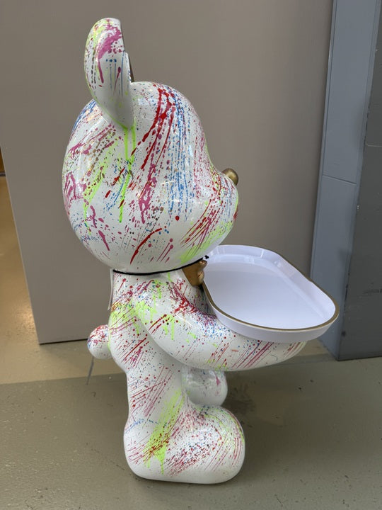 Deko Bär weiß-bunt, modern Diener-Bär-Figur, Höhe ca. 48 cm