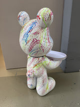 Deko Bär weiß-bunt, modern Diener-Bär-Figur, Höhe ca. 48 cm