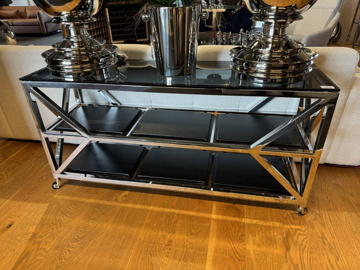 Konsole auf Räder Silber, Wandtisch Glas-Metall Silber, Breite 150 Euro