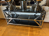 Konsole auf Räder Silber, Wandtisch Glas-Metall Silber, Breite 150 Euro