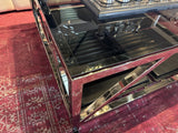 Couchtisch auf Rädern Silber, Glas-Metall Couchtisch Silber, Maße 100x100 cm
