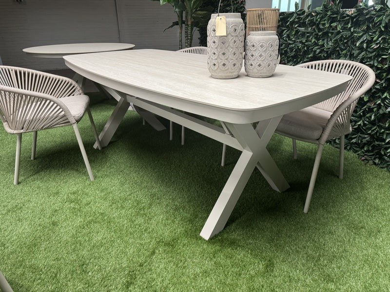 Gartentisch creme-weiß Keramik-Tischplatte, Gartentisch Aluminium-Tischgestell, Länge 200 cm