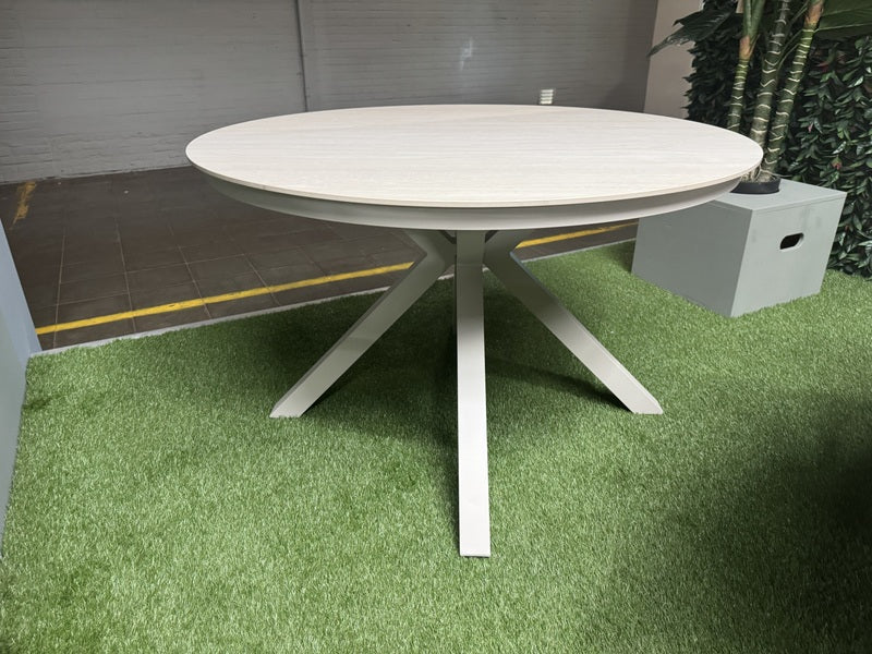 Gartentisch rund creme-weiß Keramik-Tischplatte, Gartentisch Aluminium-Tischgestell, Durchmesser 118 cm