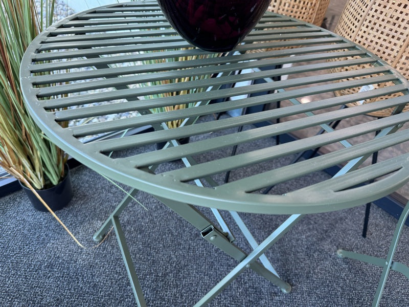 3er Set, Gartentisch rund mit zwei Stühlen Metall, Metall Gartenstuhl, Gartentisch grün Metall