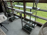 Schreibtisch Silber, Glas-Tisch Marmor grün, Länge 150 cm