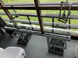 Schreibtisch Silber, Glas-Tisch Marmor grün, Länge 150 cm