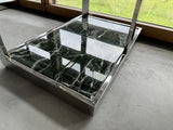 Schreibtisch Silber, Glas-Tisch Marmor grün, Länge 150 cm