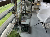 Schreibtisch Silber, Glas-Tisch Marmor grün, Länge 150 cm
