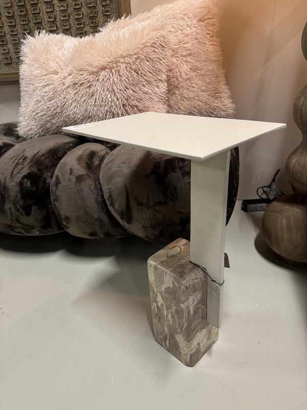 Beistelltisch weiß-beige Marmor, Beistelltisch beige Metall-Marmor, Höhe 54 cm