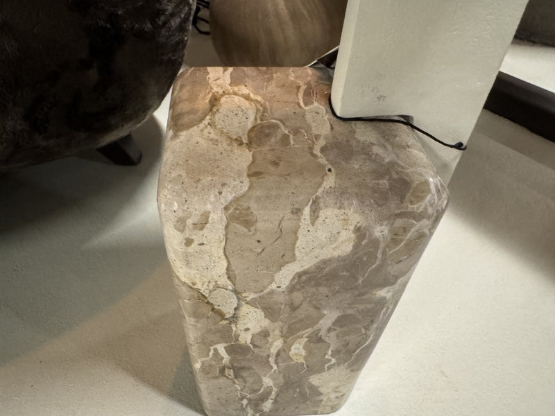 Beistelltisch weiß-beige Marmor, Beistelltisch beige Metall-Marmor, Höhe 54 cm